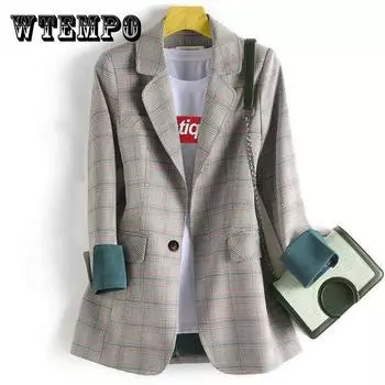 Модный клетчатый женский пиджак, ретро пиджак, пиджак, женские повседневные пальто, офисное женское пальто M