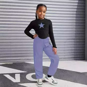 Модный комбинезон для девочек, повседневный костюм со штанами, детский повседневный костюм 5-6Y фиолетовый