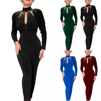 Модный комбинезон с длинным рукавом для женщин, узкие брюки, комбинезон, элегантный комбинезон с открытой спиной и высокой талией XL чёрный