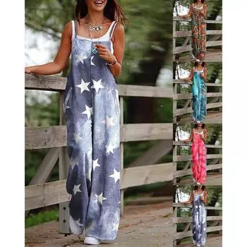 Модный комбинезон с широкими штанинами и карманами на бретелях, женский летний повседневный комбинезон больших размеров, женский комбинезон, винтажный свободный прямой женский комбинезон 24684 S синий