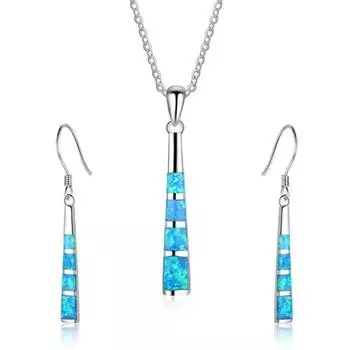 Модный комплект аксессуаров в полоску с длинными кисточками для женщин, кулон с имитацией синего огненного опала, серьги, женские свадебные украшения зелёный