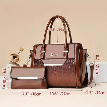 Модный комплект большой сумки с крокодиловым узором, однотонная многослойная сумка через плечо и кошелек для монет, идеальный женский комплект сумок для поездок на работу