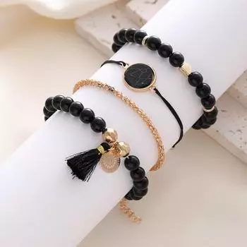 Модный комплект браслетов с бисерными бирюзовыми кисточками: Европейский и американский стиль - 4 предмета