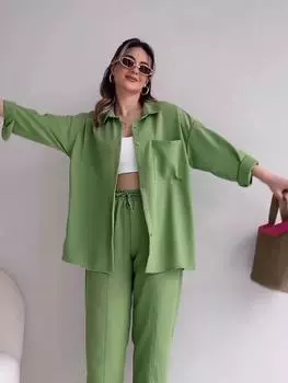 Модный комплект брюк, женские рубашки с длинными рукавами, женский костюм с лацканами, лето 2023, брюки с высокой талией, модные женские костюмы из 2 предметов с завязками M оранжевый