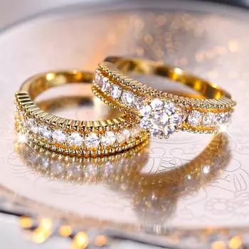 Модный комплект из 2 предметов, комплект колец с цирконом в форме цветка для женщин, роскошные элегантные обручальные кольца, вечерние ювелирные изделия, подарки 5 золотой/белый