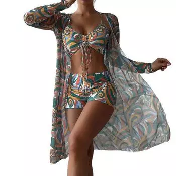 МОДНЫЙ комплект из 3 предметов/комплект, женский купальник, контрастный цвет, плавание, беспроводной, милый купальник, комплект купальников, одежда для занятий водными видами спорта S розовый