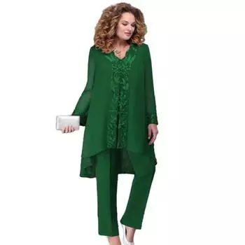 МОДНЫЙ комплект из 3 предметов, женский летний костюм с V-образным вырезом, модная вышивка, нестандартная длинная рубашка, топ, брюки, комплект из 3 предметов, повседневный свободный комплект одежды для улицы 2XL зелёный