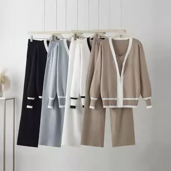 Модный комплект из 3 предметов, женский сексуальный жилет + кардиган на молнии с длинным рукавом + брюки на резинке на талии, женский спортивный костюм, трикотажный костюм One size