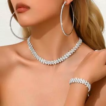 Модный комплект из цепочек на шею Amazon, популярные ювелирные изделия, браслет-цепочка с когтями, серьги, ожерелье, комплект из трех предметов со стразами