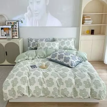 Модный комплект из четырех предметов из жаккардового хлопка с вырезами, окрашенный в пряже, простыня из чистого хлопка, пододеяльник в стиле ins 1.2m bed sheet 3pcs
