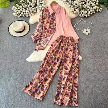 Модный комплект из двух предметов: топ с длинными рукавами и брюки с принтом поло и принтом «Модный плюс» для женщин, летний новый повседневный утягивающий комплект One size fits all