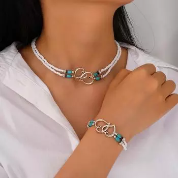 Модный комплект из ожерелья и браслета в форме сердца для женщин белый