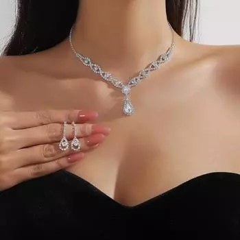Модный комплект из ожерелья и серег со стразами, премиальный комплект свадебных украшений Sense Pieces