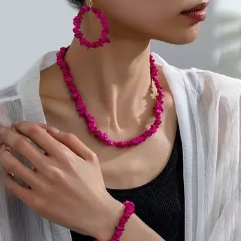 Модный комплект из ожерелья и сережек с камнями для женщин розовый