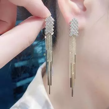 Модный комплект из рыбьих костей и серег с кисточками из циркона для женщин. Серебряные иглы для элитных, модных и универсальных стилей. Серьги для женщин.