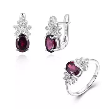 Модный комплект из серег и кольца с натуральным родолитовым гранатом, стерлинговое серебро 925 пробы, легкий роскошный подарок на день рождения для женщин и девушек US RING SIZE:6# фиолетовый