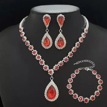 Модный комплект из трех предметов: ожерелье, серьги, браслет, цветочные стразы, свадебные украшения для невесты синий