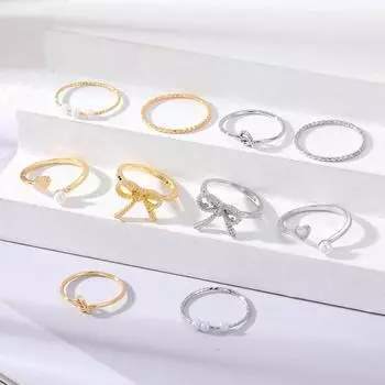 Модный комплект колец, индивидуальность, универсальность, 2023, новое корейское простое кольцо, роскошное вечернее очарование, открытое кольцо с бантом, кольцо любви для девочек, милый подарок, очаровательный комплект колец с резьбой золотой