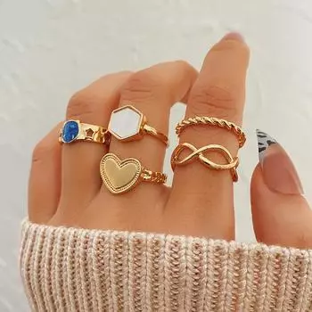 Модный комплект колец в стиле ретро для женщин, панк-металл, простая личность, кольцо со звездой и сердцем, ювелирное изделие, подарок золотой