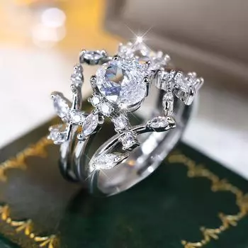 Модный комплект колец в виде листьев с белым цирконием для женщин и девочек, блестящее обручальное кольцо серебряного цвета, женские украшения, подарки на день рождения 6 серебряный/белый