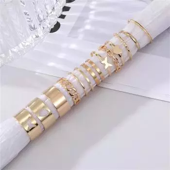 Модный комплект металлических колец золотого цвета с бабочкой и сердцем, индивидуальные простые геометрические женские украшения в стиле панк 12pcs золотой