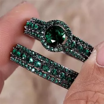 Модный комплект обручальных колец с зеленым цирконием для женщин, винтажный черный металлический комплект свадебных украшений, подарок 6 зелёный/чёрный