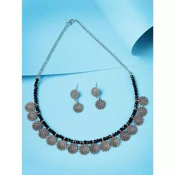 Модный комплект ожерелья-чокера из окисленного серебра с флористическим покрытием для женщин