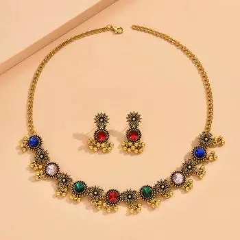 Модный комплект ожерелья с маленьким цветком ромашки в стиле ретро, серьги-цепочки с яркими бриллиантами и кисточками, темпераментные серьги-цепочки на шею для женщин