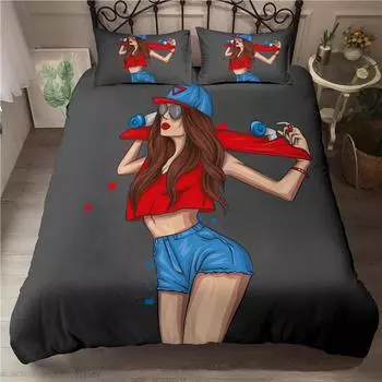 Модный комплект пододеяльников для девочек, комплект постельного белья для девочек, играющих на скейтборде, полиэстер, наволочки для девочек 70x133cm 2pcs