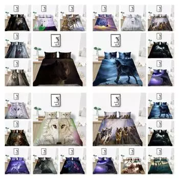 Модный комплект пододеяльников, уникальный дизайн, украшение для спальни, крутой 3D принт с волком, постельное белье Twin King Size, домашнее постельное белье UK Single 135x200cm