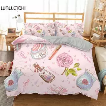 Модный комплект постельного белья для макияжа, косметическая тема, пододеяльник, полиэстер, духи, помада, лак для ногтей, кисточка, принт, пододеяльник, большой размер EU single(135x200cm)