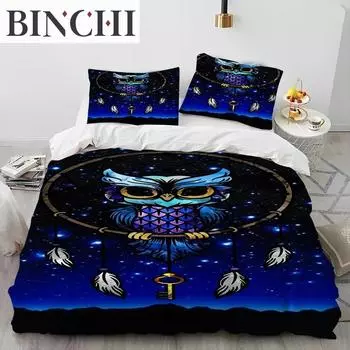 Модный комплект постельного белья DreamCatcher Feather Owl, пододеяльник, наволочка, комплект постельного белья размера King Queen 70x133cm 2pcs