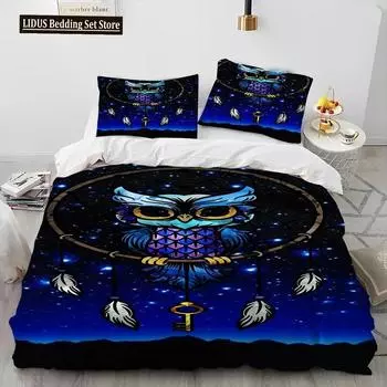 Модный комплект постельного белья DreamCatcher Feather Owl, пододеяльник, наволочка, комплект постельного белья размера King Queen 70x133cm 2pcs