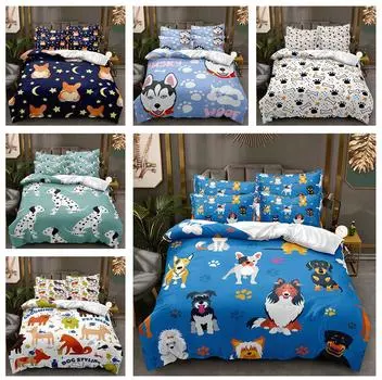 Модный комплект постельного белья с 3D-мультяшной собакой, удобный и мягкий пуховый пододеяльник AU140 * 210, полноразмерное покрывало с животным принтом и пододеяльник на молнии Baby 100x135cm