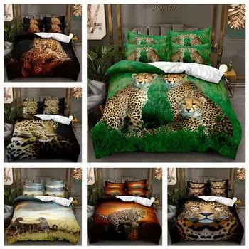 Модный комплект постельного белья с 3D животными, золотой леопардовый пух, пододеяльник AU140 * 210, полноразмерное покрывало с принтом свирепого зверя и застежкой-молнией, мягкий пододеяльник Baby 100x135cm