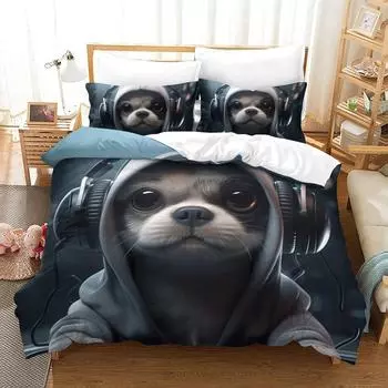 Модный комплект постельного белья с 3D принтом, мультяшным котом и собакой, пододеяльник, наволочка, односпальная двуспальная простыня DE 135x200cm