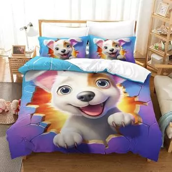 Модный комплект постельного белья с 3D принтом мультфильма аниме щенка, пододеяльник, наволочка, односпальная двуспальная простыня DE 135x200cm