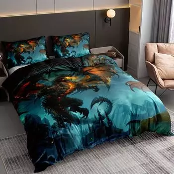 Модный комплект постельного белья с принтом летящего дракона, мягкий, удобный, моющийся, из микрофибры, для спальни 135X200cm