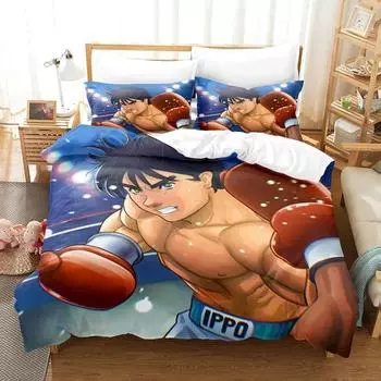 Модный комплект постельного белья с 3D-печатью в стиле аниме Hajime No Ippo, односпальная кровать, двуспальная кровать размера «king-size», комплект постельного белья для взрослых и детей, комплект пододеяльников 70x133cm 2pcs