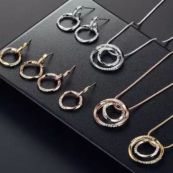 Модный комплект украшений Charm Personality Circle, ожерелье и серьги для женщин золотой