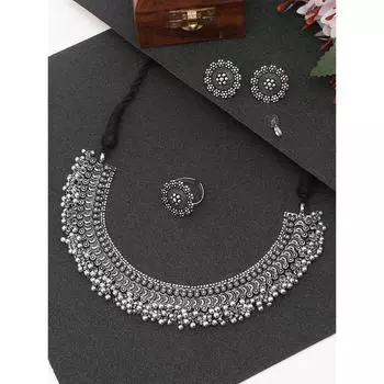 Модный комплект украшений для женщин, антикварное оксидированное посеребренное ожерелье, серьги из племенных украшений