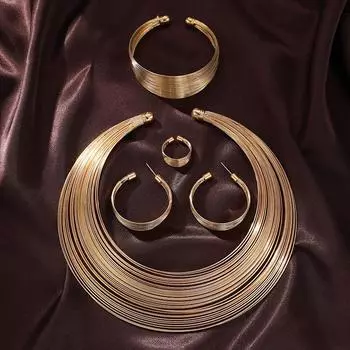 Модный комплект украшений из четырех частей с многорядным колье-воротником из сплава золотой