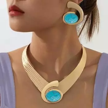 Модный комплект украшений «Шарм и темперамент» ожерелье и серьги для женщин синий