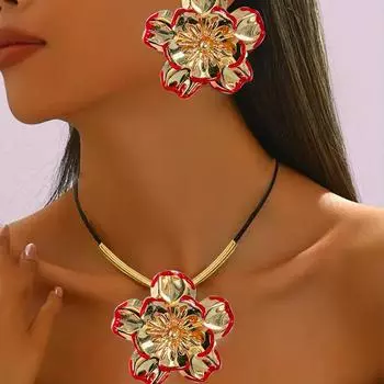 Модный комплект украшений в виде цветка, ожерелье и серьги для женщин золотой