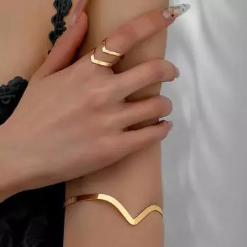 Модный комплект ювелирных изделий, браслет, кольцо для женщин, дамы золотой