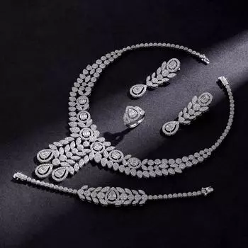 Модный комплект ювелирных изделий из меди и циркония, ожерелье с бриллиантами, серьги, свадебные модные ювелирные изделия