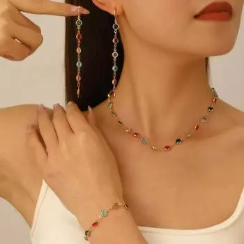 Модный комплект ювелирных изделий ожерелье браслет серьги для женщин дамы разноцветный