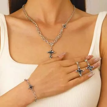 Модный комплект ювелирных изделий ожерелье браслет серьги для женщин дамы чёрный