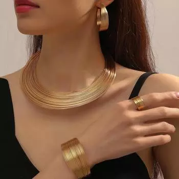 Модный комплект ювелирных изделий ожерелье браслет серьги кольцо для женщин дамы золотой