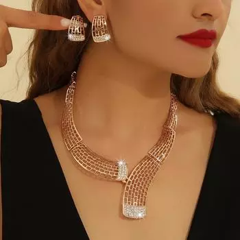 Модный комплект ювелирных изделий ожерелье серьги для женщин дамы золотой